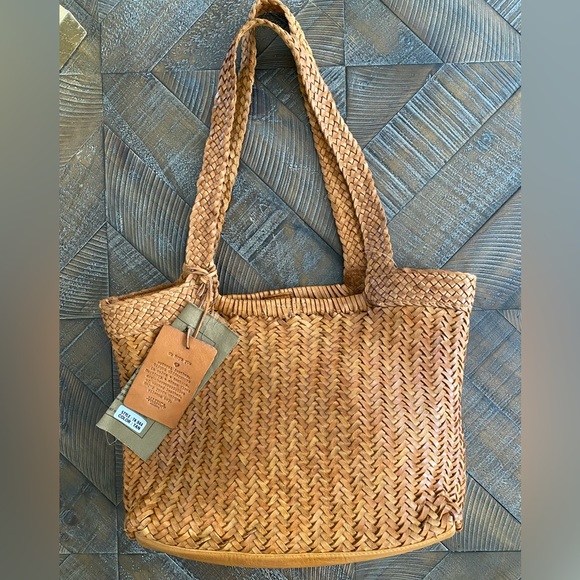 Elegant Woven Tote in Rich Tan - Picture 1 of 5